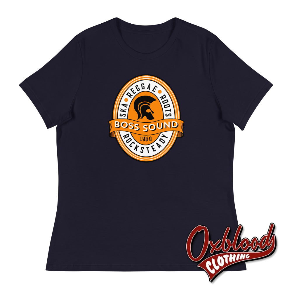 Womens Boss Sound Loose Crew Neck T-Shirt - Ska Reggae Roots And Rocksteady Navy / S