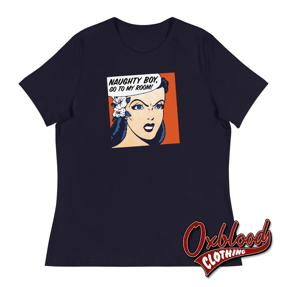 Womens Naughty Boy Mistress T-Shirt | Dominatrix Bdsm Mdlb Tee Navy / S