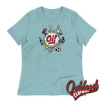 Cargar imagen en el visor de la galería, Women’s Oi! T-Shirt - Football Fighting Drinking &amp; Boots By Duck Plunkett Heather Blue Lagoon / S
