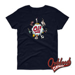 Cargar imagen en el visor de la galería, Womens Oi! T-Shirt - Football Fighting Drinking &amp; Boots By Duck Plunkett Navy / S
