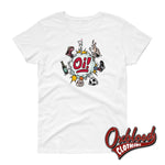 Cargar imagen en el visor de la galería, Womens Oi! T-Shirt - Football Fighting Drinking &amp; Boots By Duck Plunkett White / S

