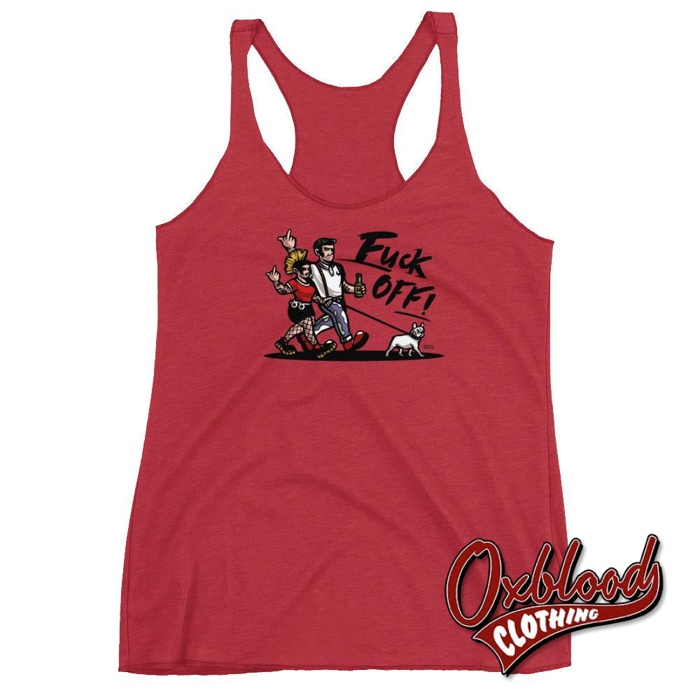 Womens Punk & Skinhead Dog Racerback Tank - Fuck Off Shirts Vintage Red / Xs Top