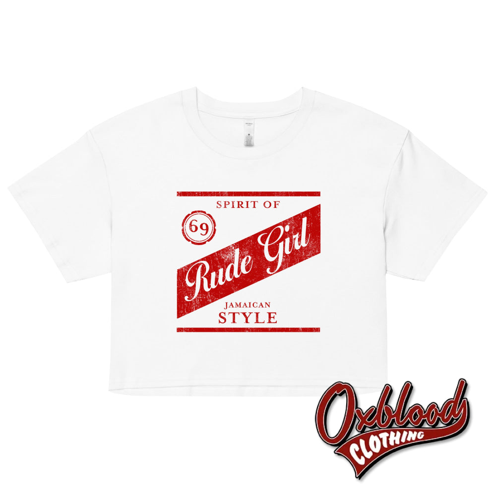 Womens Rude Girl Cropped T-Shirt - Jamaican Style Ska Crop Top White / Xs