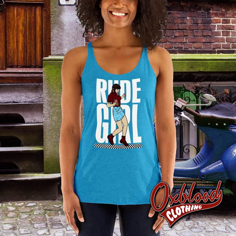 Womens Rude Girl Racerback Tank - Skinhead Ska Reggae Rudegirl 2Tone Vintage Turquoise / Xs Top