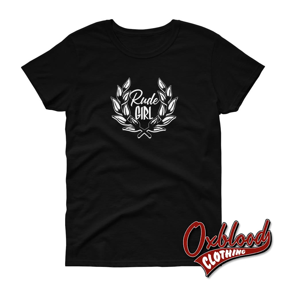 Womens Rude Girl T-Shirt - Ladies Ska Laurel Wreath Crest Black / S