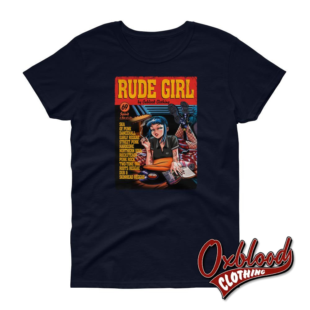 Womens Short Sleeve Rude Girl T-Shirt - Pulp Fiction Parody Navy / S