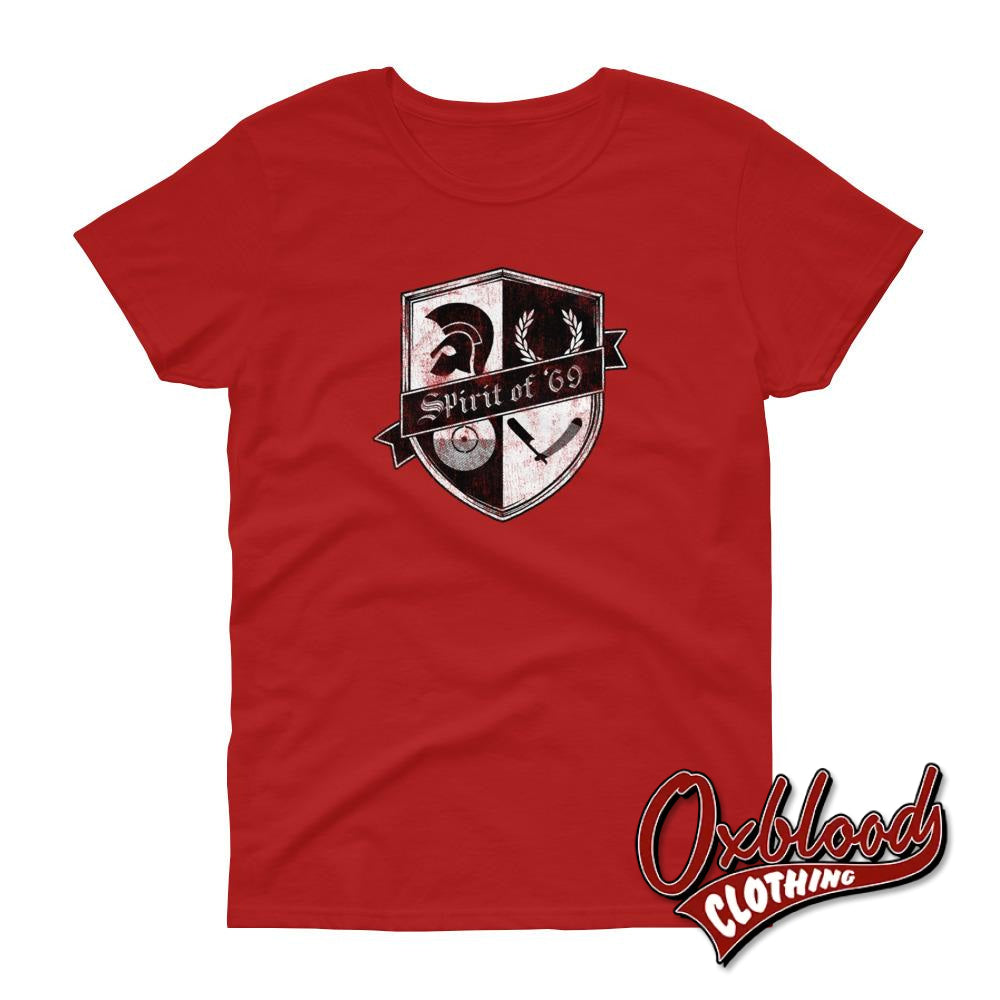 Womens Spirit Of 69 Shield Short Sleeve T-Shirt - Skinhead Crest Reggae Coat Arms Red / S