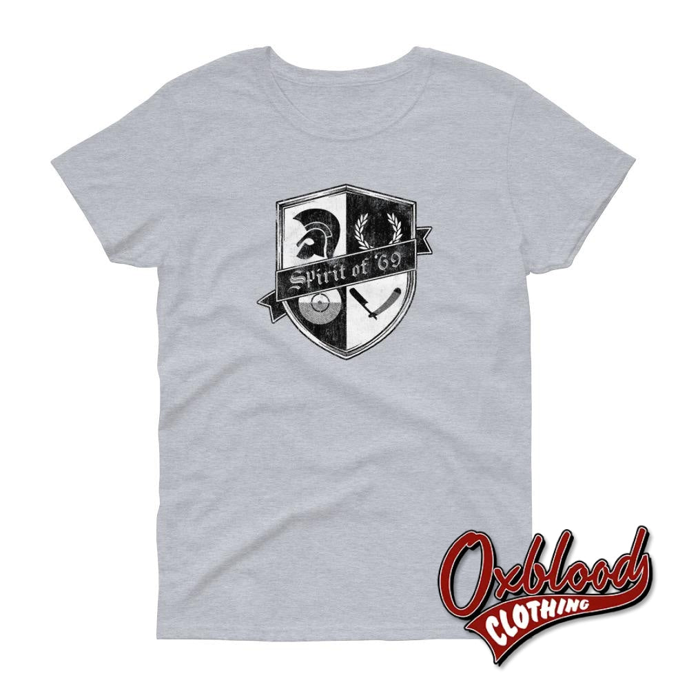 Womens Spirit Of 69 Shield Short Sleeve T-Shirt - Skinhead Crest Reggae Coat Arms Sport Grey / S