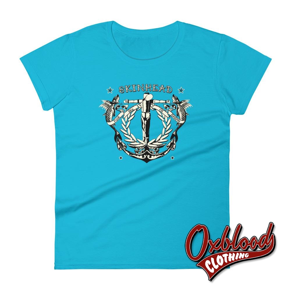 Womens Tattoo Crucified Skinhead T-Shirt - Punk Ska Oi! Reggae Style Clothing Caribbean Blue / S