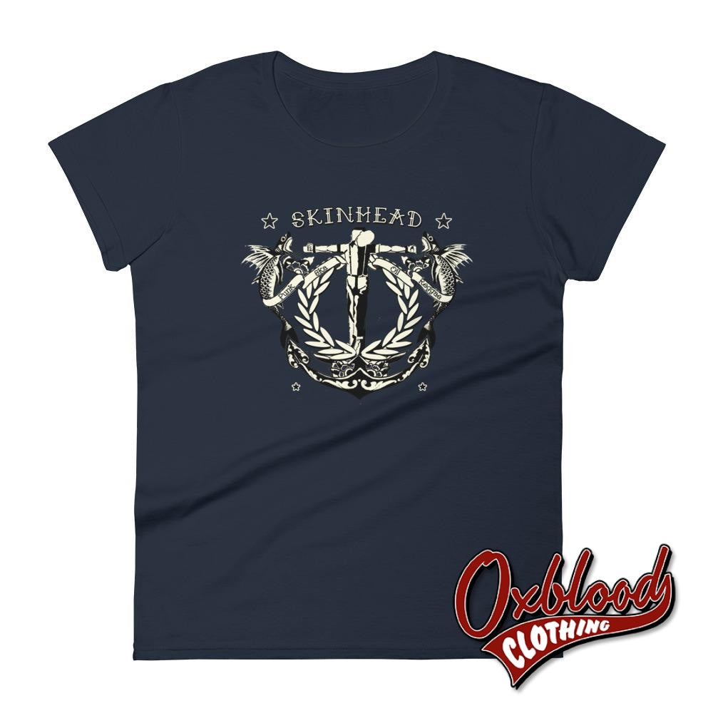 Womens Tattoo Crucified Skinhead T-Shirt - Punk Ska Oi! Reggae Style Clothing Navy / S