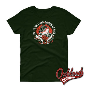 Womens United We Stand Divide Fall Brotherhood T-Shirt - Fuck Racism Old School Design Trojan & Oi!