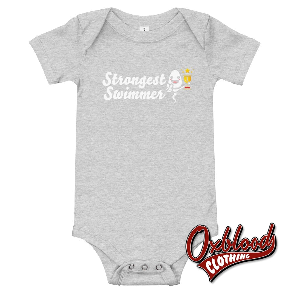 Baby Strongest Swimmer One Piece - Offensive Onesies Athletic Heather / 3-6M
