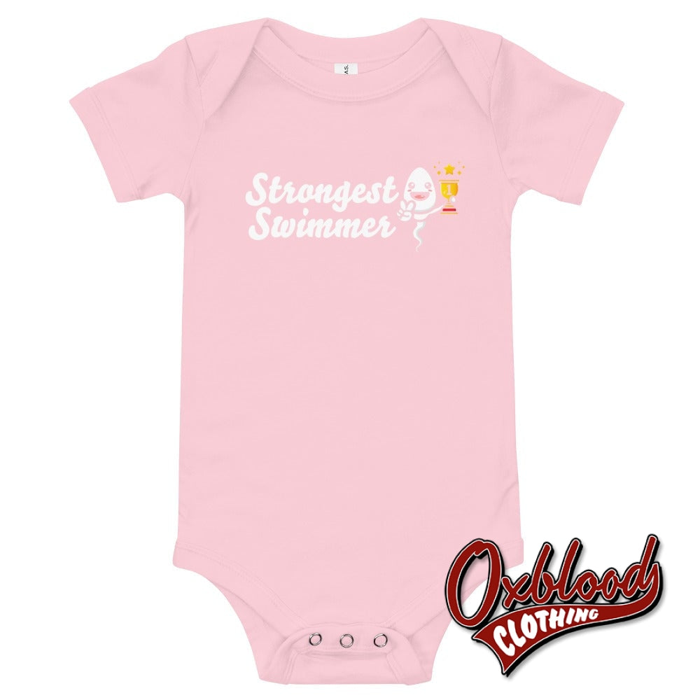 Baby Strongest Swimmer One Piece - Offensive Onesies Pink / 3-6M