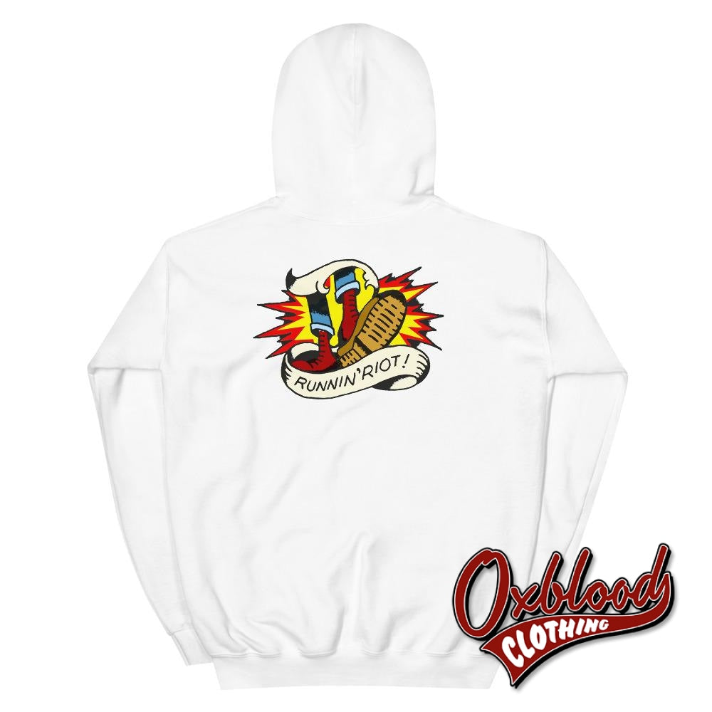 Double-Sided Runnin Riot Hoodie - Rupert Cleaver Oi! Punk & 80S Punk Shirts Skinhead Style White / S