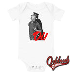 Load image into Gallery viewer, Oi! Swearing Skinhead Baby Onesie - Two Finger Salute Punk Baby Onesies White / 3-6M
