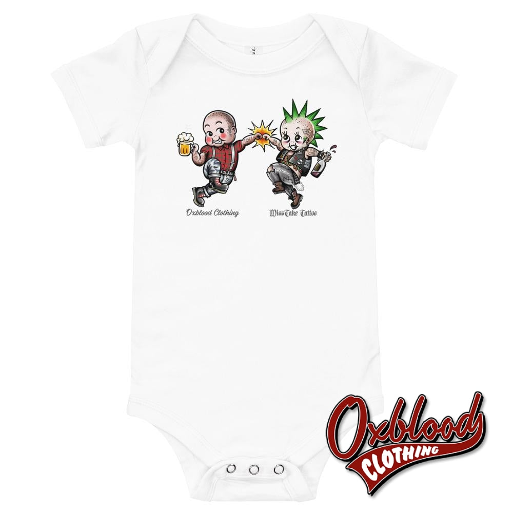 Punks And Skins United Onesie - Misstake Tattoo Baby Skinhead Clothes & Punk Rock Uk Sizes White /