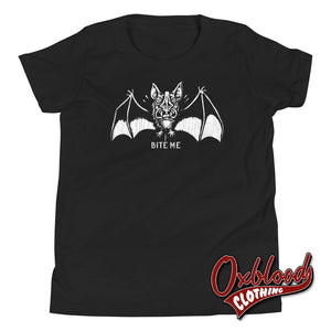 Youth Bite Me Vampire Bat Short Sleeve T-Shirt Black / S Shirts
