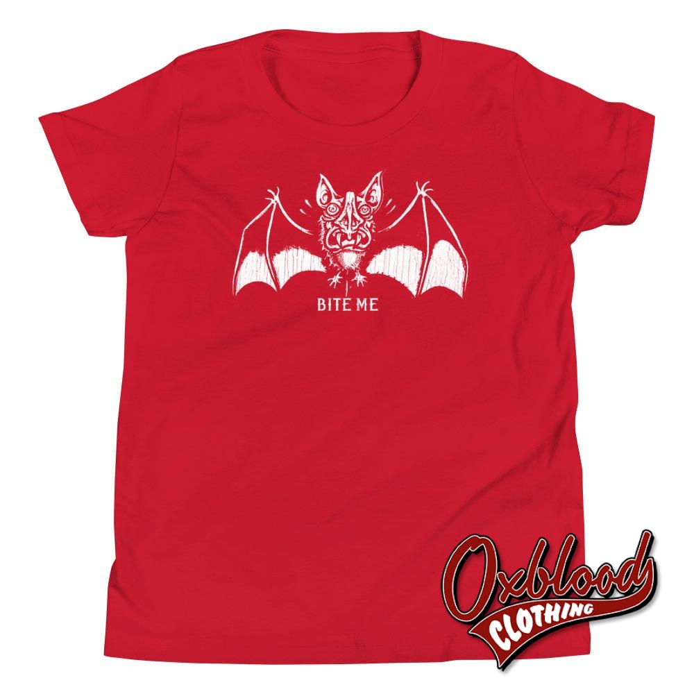 Youth Bite Me Vampire Bat Short Sleeve T-Shirt Red / S Shirts